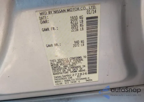 2014 Nissan Altima 2.5 Sv from USA, damaged, VIN 1N4AL3AP9EC272826